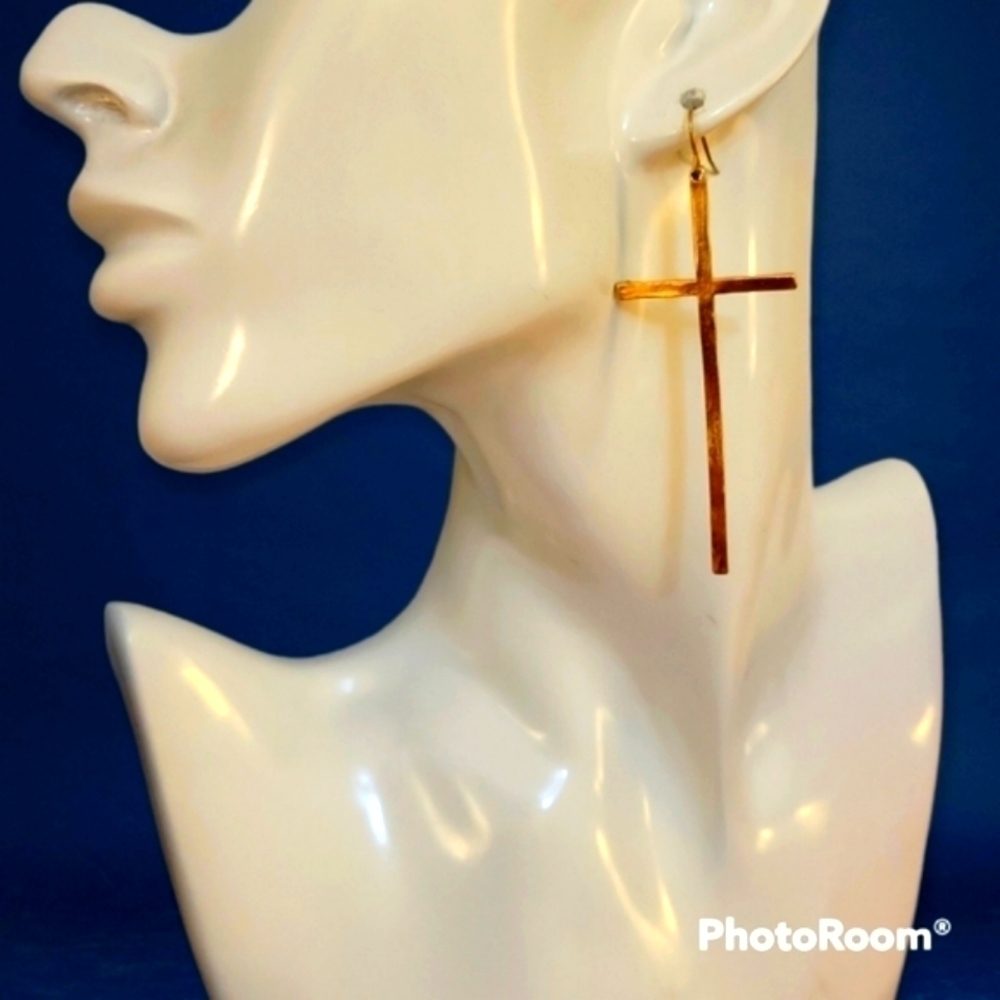 3/$30 Goldtone Jumbo Cross Dangle Hook Grunge Earrings